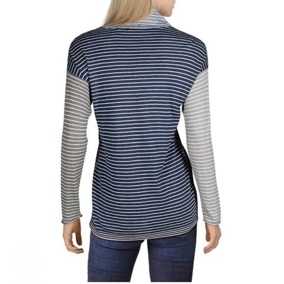 Nic+Zoe Women’s Blue & Grey Striped Cowl Neck Sweater – Size M - Picture 2 of 6